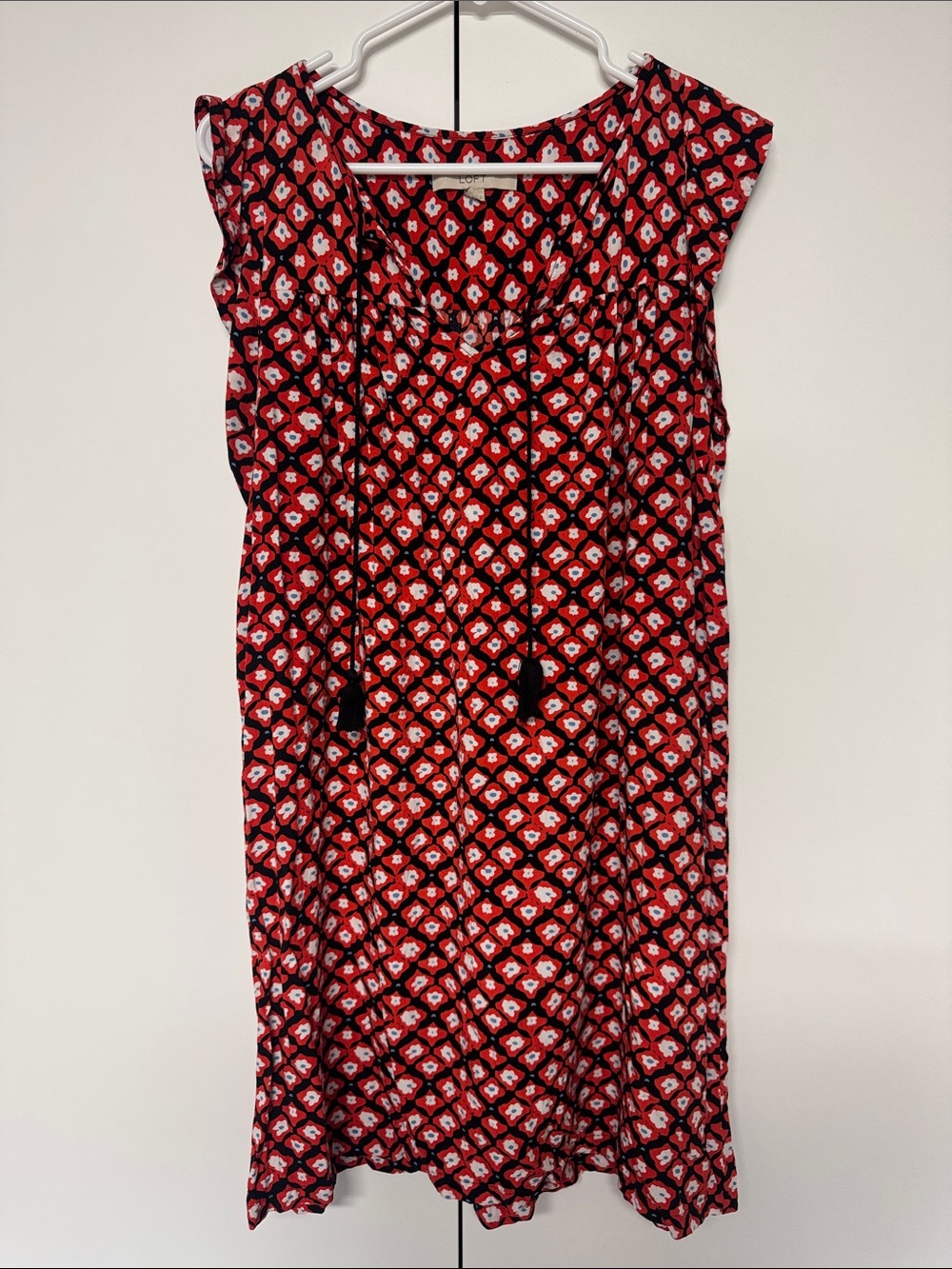 LOFT Red and Black Geometric Midi Dress